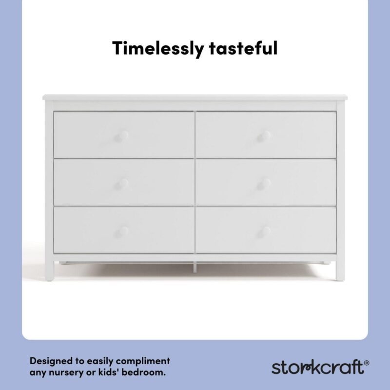 Storkcraft Alpine 6 Drawer Nursery Double Dresser, White - Image 3