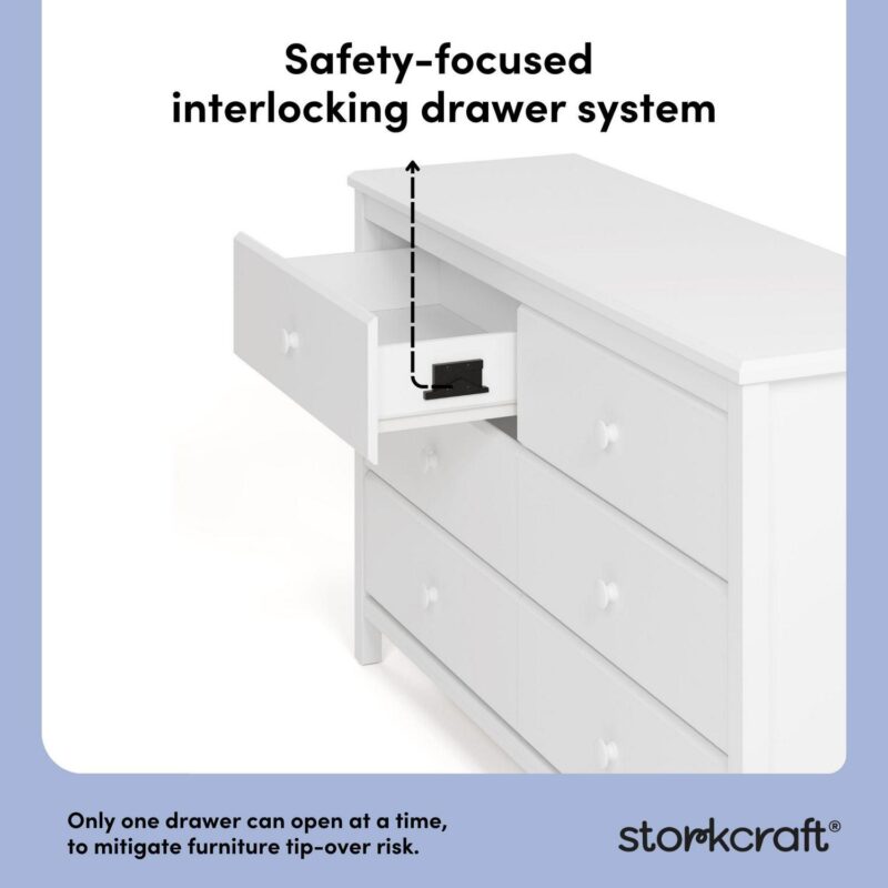 Storkcraft Alpine 6 Drawer Nursery Double Dresser, White - Image 5