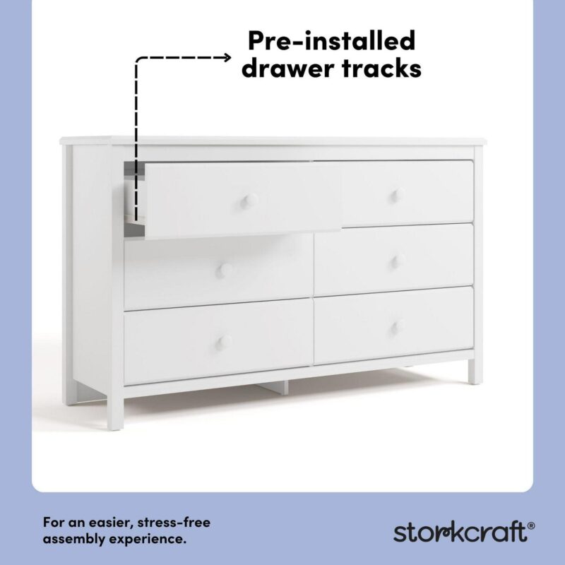 Storkcraft Alpine 6 Drawer Nursery Double Dresser, White - Image 4