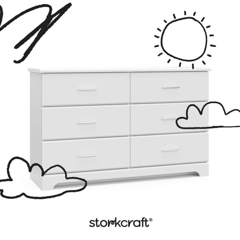Storkcraft Brookside 6 Drawer Nursery Double Dresser, White - Image 6