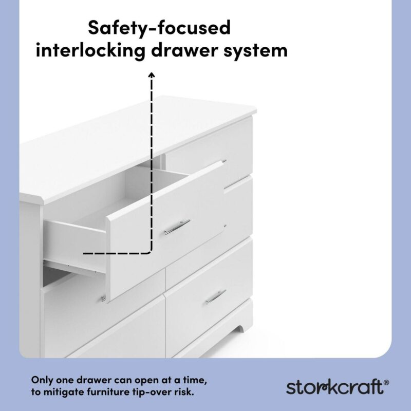 Storkcraft Brookside 6 Drawer Nursery Double Dresser, White - Image 5