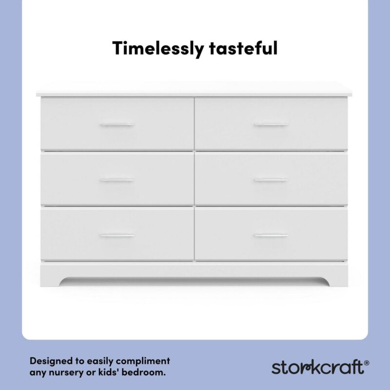 Storkcraft Brookside 6 Drawer Nursery Double Dresser, White - Image 3