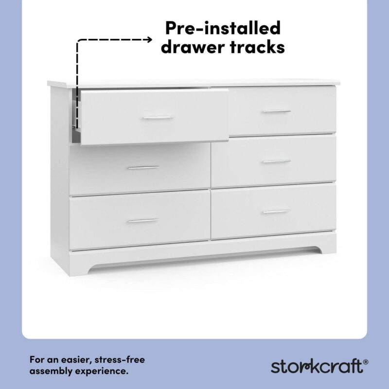 Storkcraft Brookside 6 Drawer Nursery Double Dresser, White - Image 4