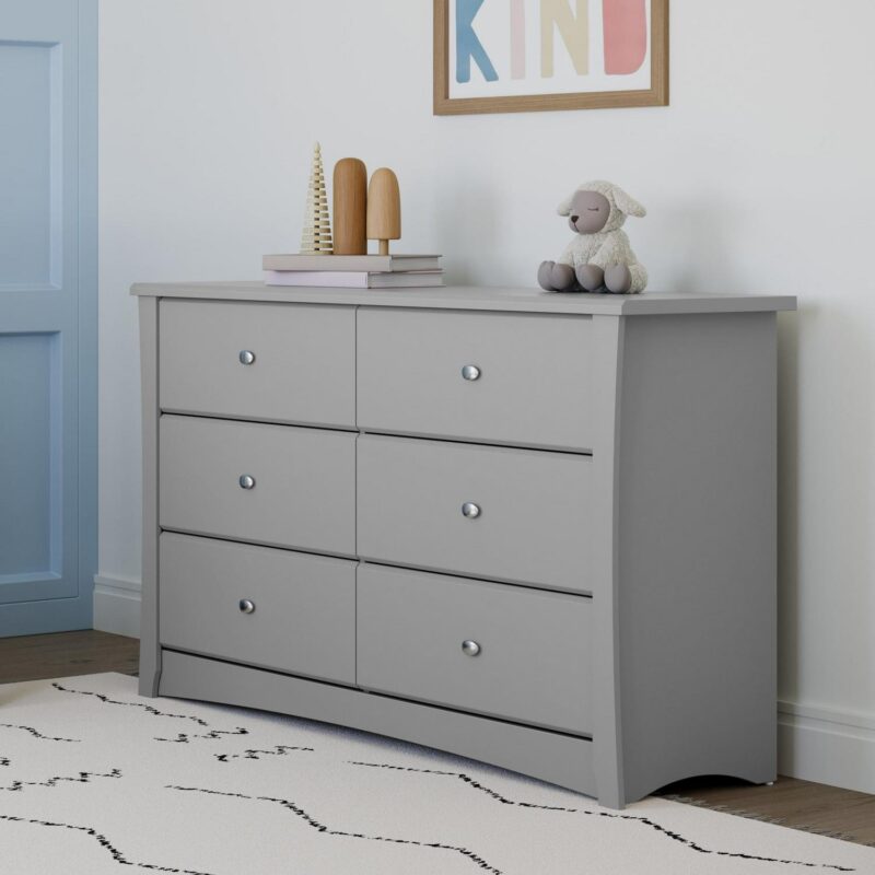 Storkcraft Crescent 6 Drawer Nursery Double Dresser, Pebble Gray - Image 4