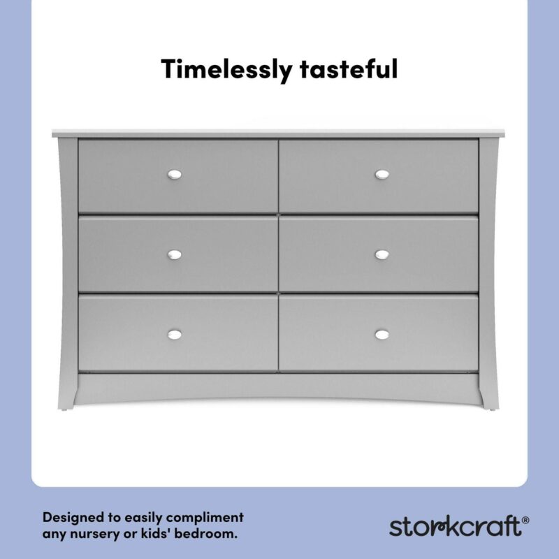 Storkcraft Crescent 6 Drawer Nursery Double Dresser, Pebble Gray - Image 5