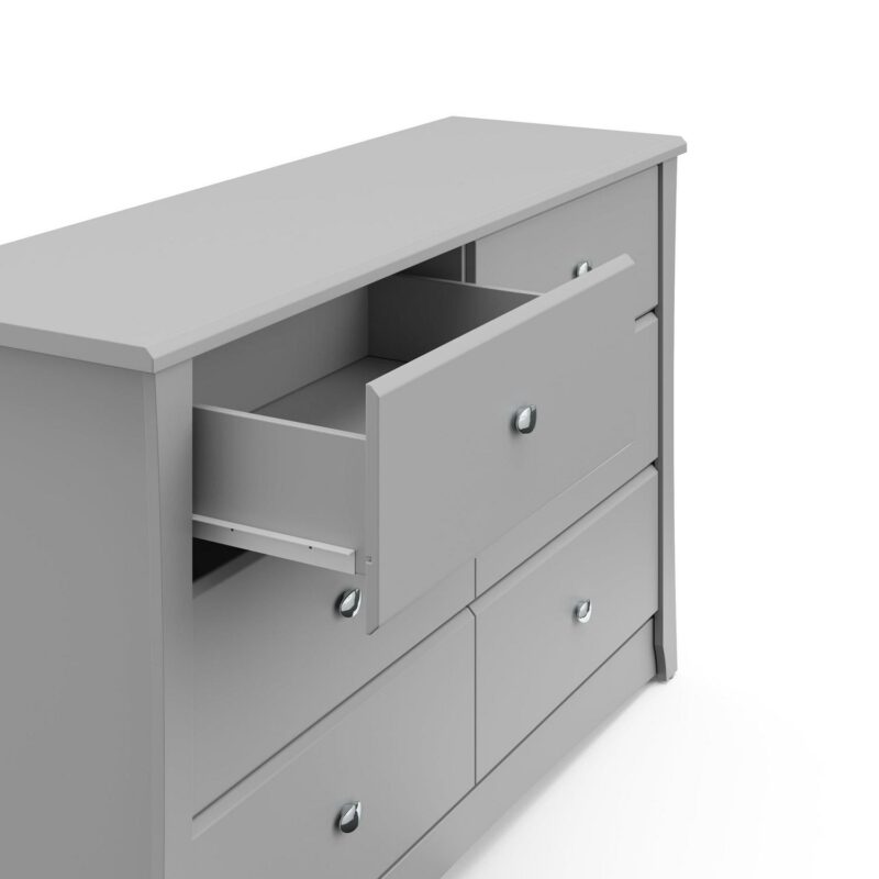 Storkcraft Crescent 6 Drawer Nursery Double Dresser, Pebble Gray - Image 12