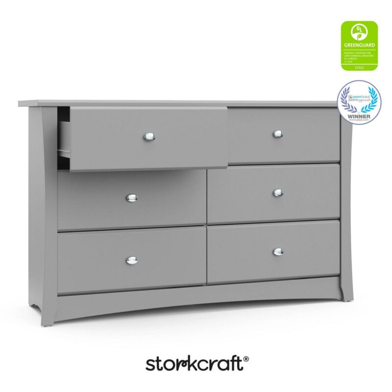 Storkcraft Crescent 6 Drawer Nursery Double Dresser, Pebble Gray - Image 9