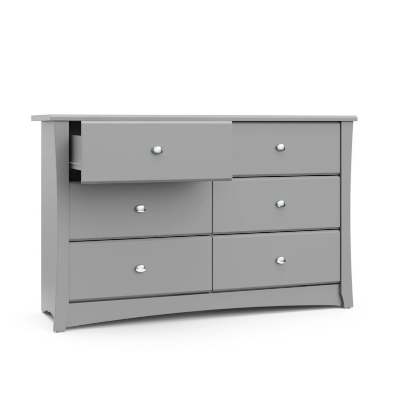 Storkcraft Crescent 6 Drawer Nursery Double Dresser, Pebble Gray - Image 11