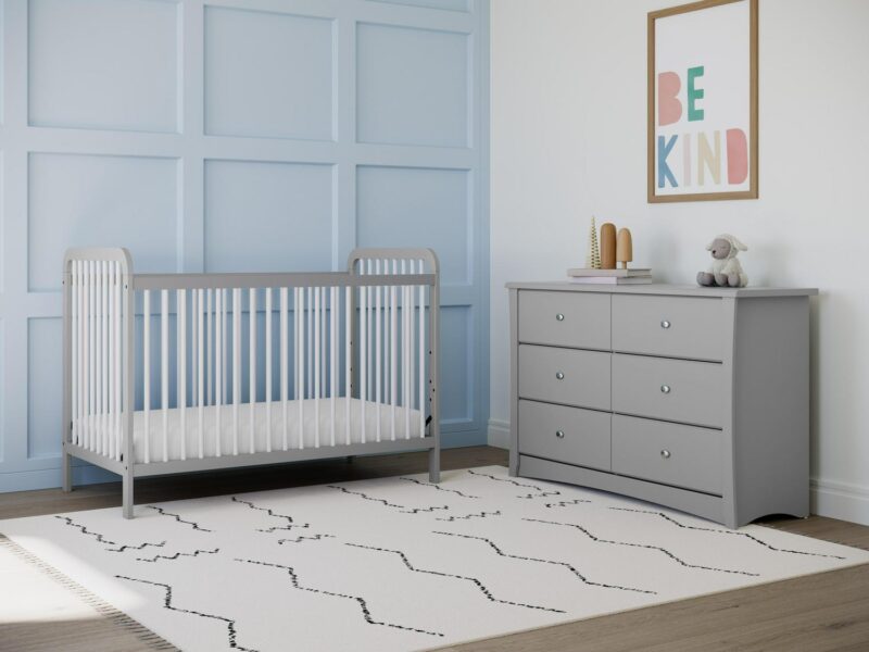 Storkcraft Crescent 6 Drawer Nursery Double Dresser, Pebble Gray - Image 3