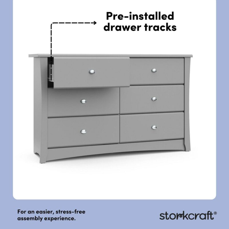 Storkcraft Crescent 6 Drawer Nursery Double Dresser, Pebble Gray - Image 6