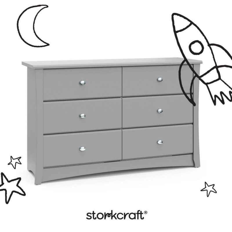 Storkcraft Crescent 6 Drawer Nursery Double Dresser, Pebble Gray - Image 8