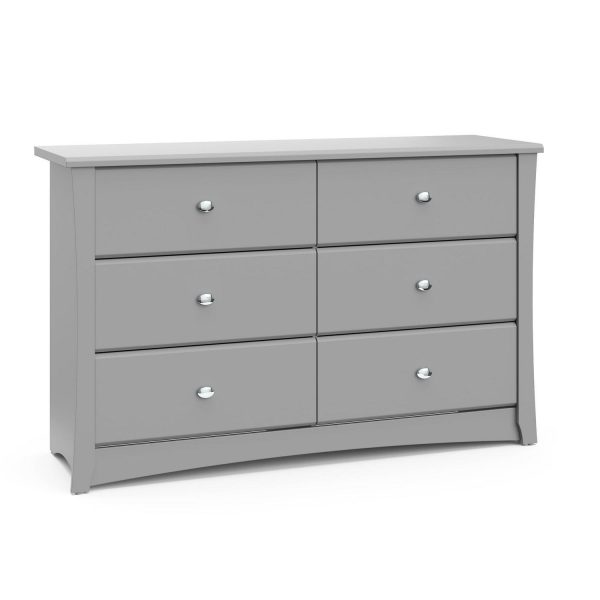 Storkcraft Crescent 6 Drawer Nursery Double Dresser, Pebble Gray