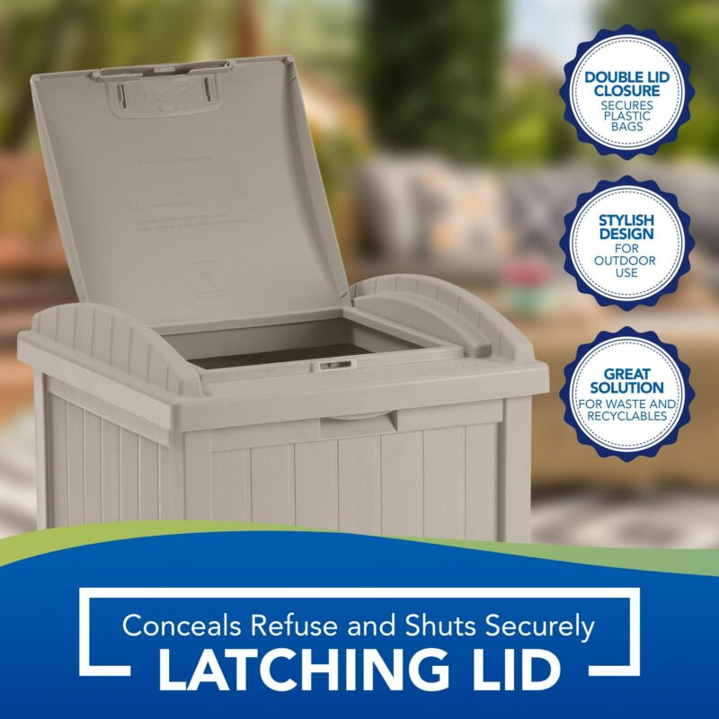 Suncast Resin Hideaway Outdoor Trash Can with Latching Lid, Taupe - Image 2