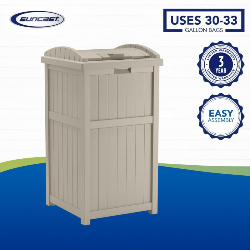 Suncast Resin Hideaway Outdoor Trash Can with Latching Lid, Taupe - Image 3