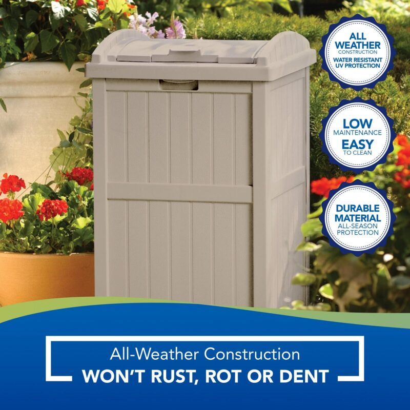 Suncast Resin Hideaway Outdoor Trash Can with Latching Lid, Taupe - Image 4