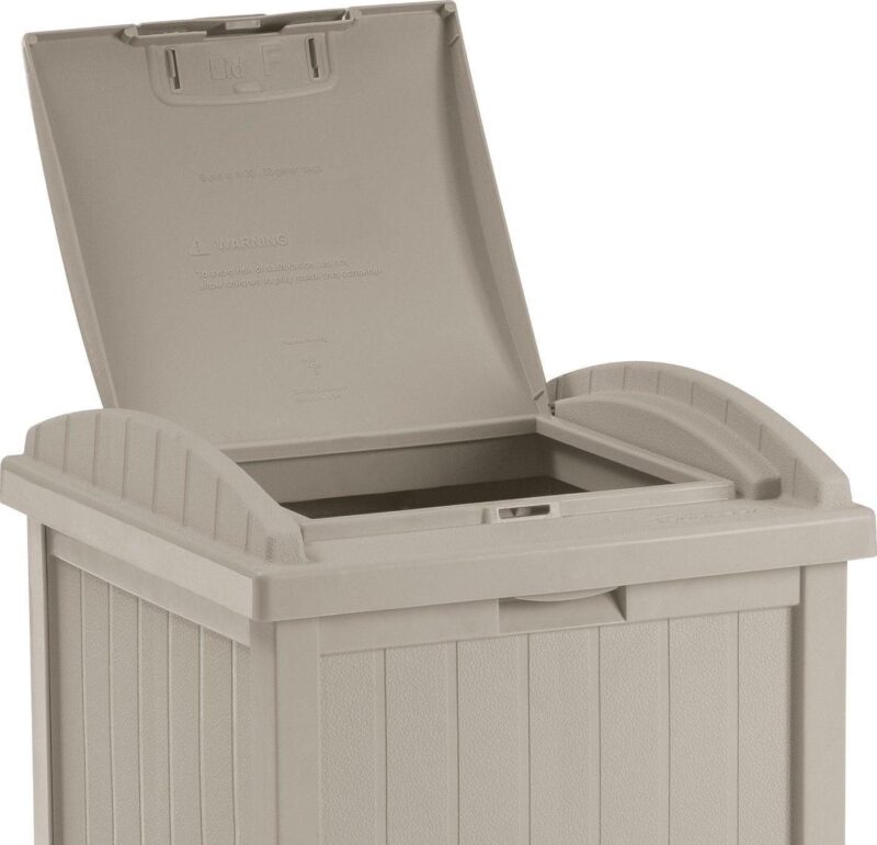 Suncast Resin Hideaway Outdoor Trash Can with Latching Lid, Taupe - Image 5