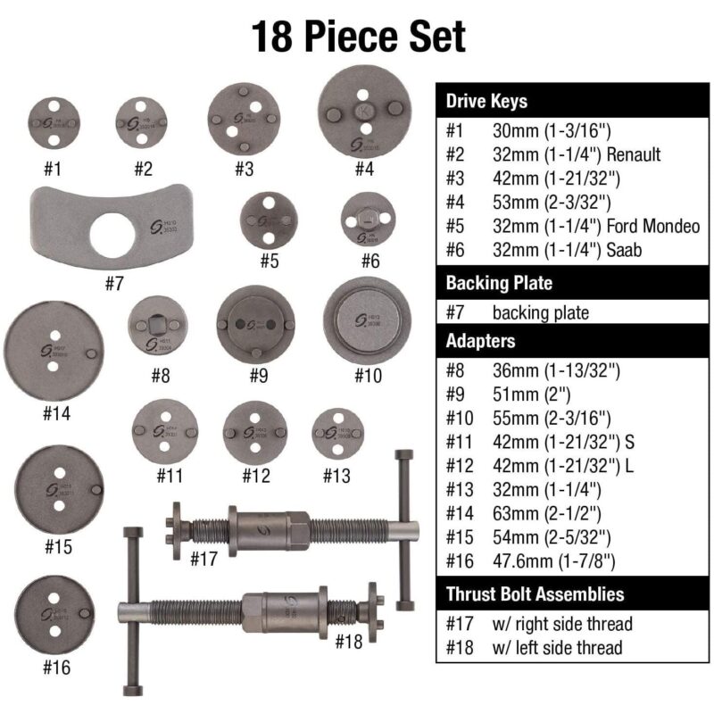 Sunex 3930 18 Piece Master Car Disc Brake Caliper Automotive Repair Tool Set - Image 3