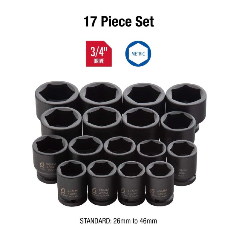 Sunex 4684 17-Piece 3/4 in. Drive Metric Heavy-Duty Impact Socket Set - Image 2