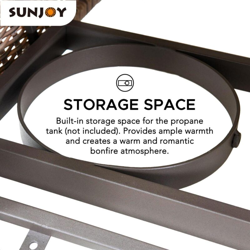 Sunjoy 38 Inch Smokeless Fire Pit Outdoor Wicker Propane Gas Fire Pit Table Hidden Propane Tank Fire Pits with Lid and Lava Rocks - Image 4