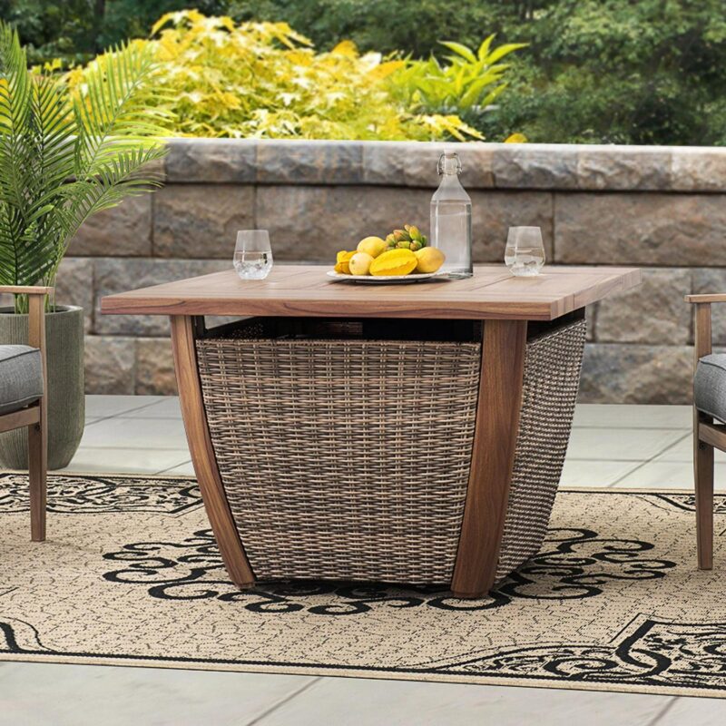 Sunjoy 38 Inch Smokeless Fire Pit Outdoor Wicker Propane Gas Fire Pit Table Hidden Propane Tank Fire Pits with Lid and Lava Rocks - Image 9