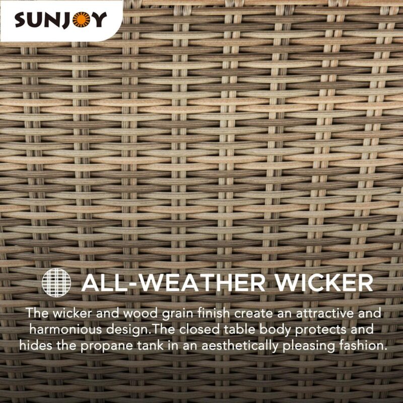 Sunjoy 38 Inch Smokeless Fire Pit Outdoor Wicker Propane Gas Fire Pit Table Hidden Propane Tank Fire Pits with Lid and Lava Rocks - Image 3