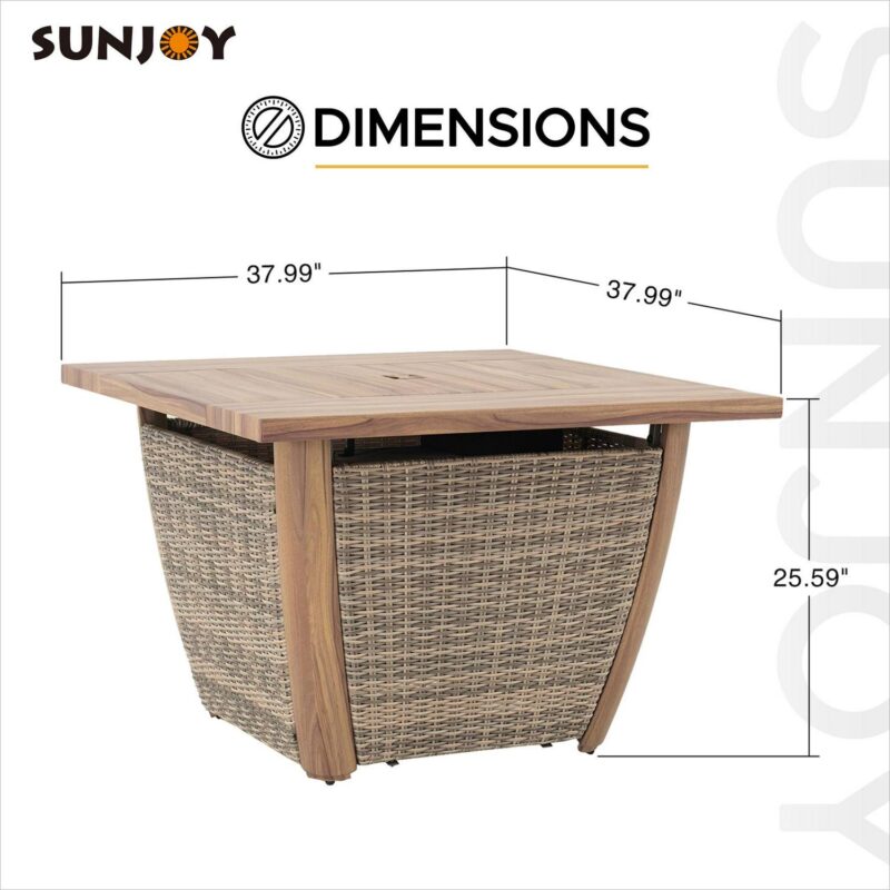 Sunjoy 38 Inch Smokeless Fire Pit Outdoor Wicker Propane Gas Fire Pit Table Hidden Propane Tank Fire Pits with Lid and Lava Rocks - Image 10