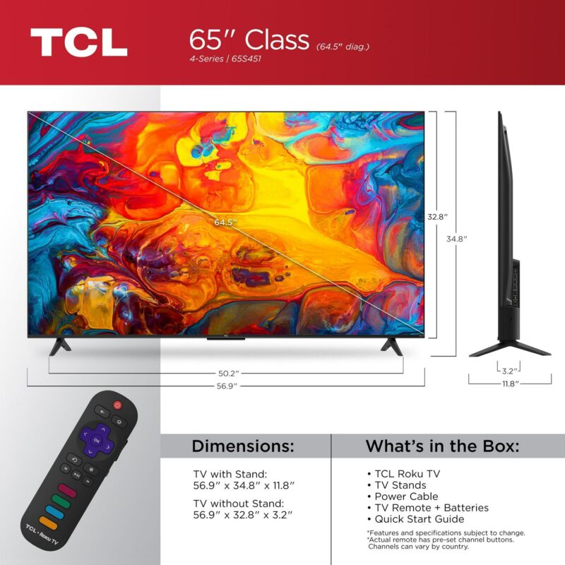TCL 65a Class S4 (65S451) 4K UHD HDR Smart TV with Roku TV - Image 4