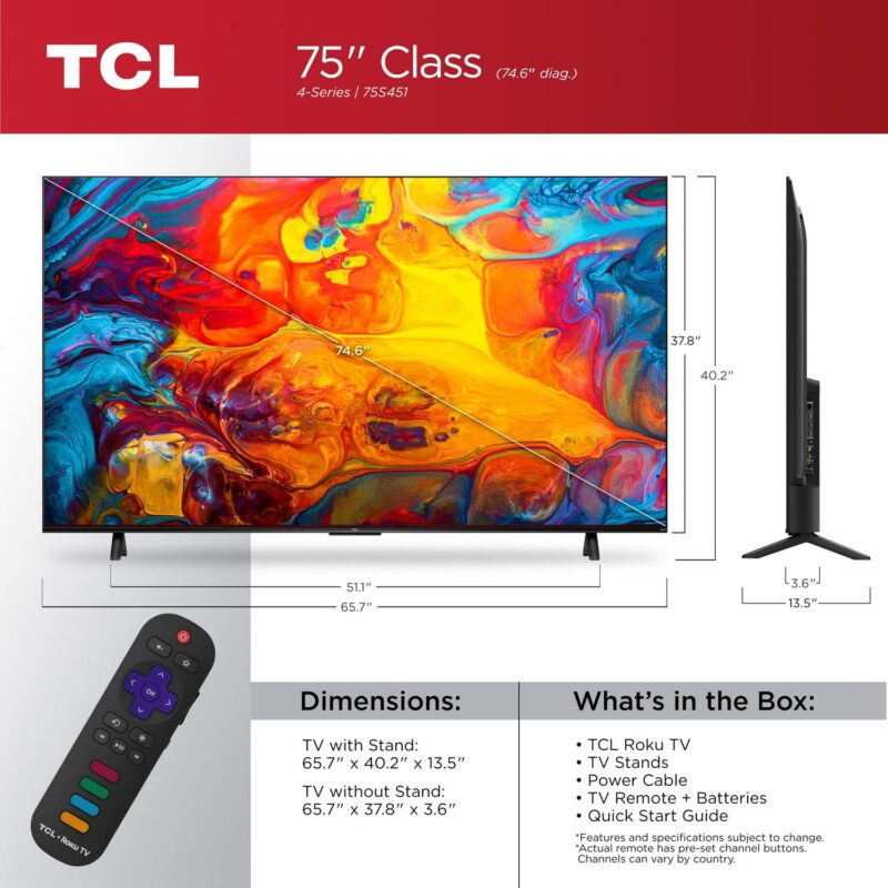 TCL 75a Class S4 (75S451) 4K UHD HDR Smart TV with Roku TV - Image 3