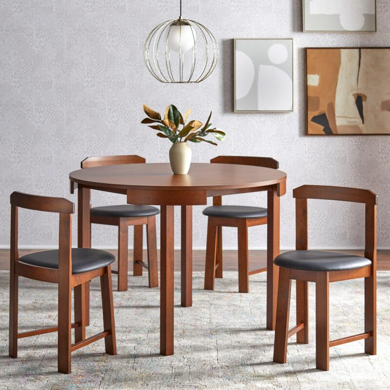 TMS Gino 5-Piece Indoor Dining Set, Includes Round Table and Chairs, Walnut - Image 5