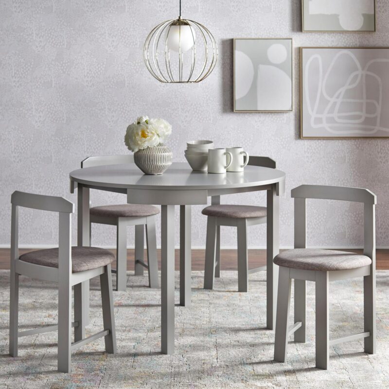 TMS Gino 5-Piece Indoor Dining Set, Includes Round Table and Chairs, Walnut - Image 4