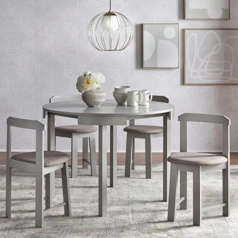 TMS Gino 5-Piece Indoor Dining Set, Includes Round Table and Chairs, Walnut - Image 4