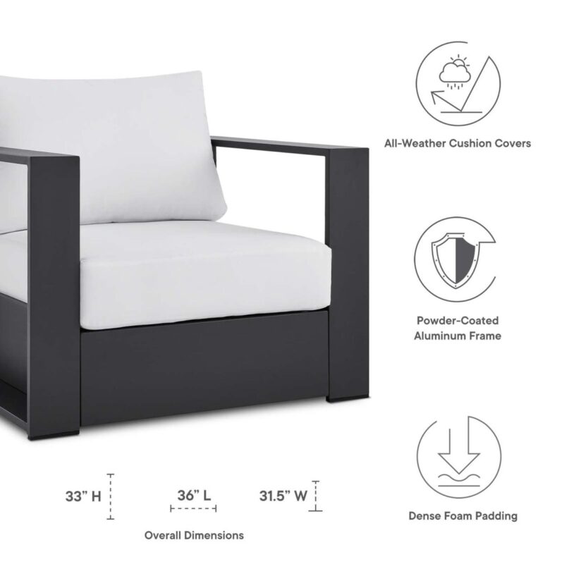 Tahoe Outdoor Patio Powder-Coated Aluminum Armchair Gray White - Image 7