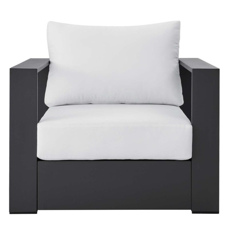 Tahoe Outdoor Patio Powder-Coated Aluminum Armchair Gray White - Image 5