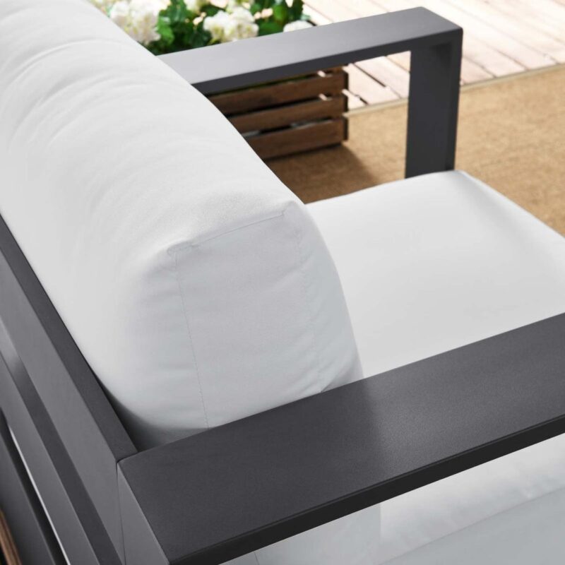 Tahoe Outdoor Patio Powder-Coated Aluminum Armchair Gray White - Image 6