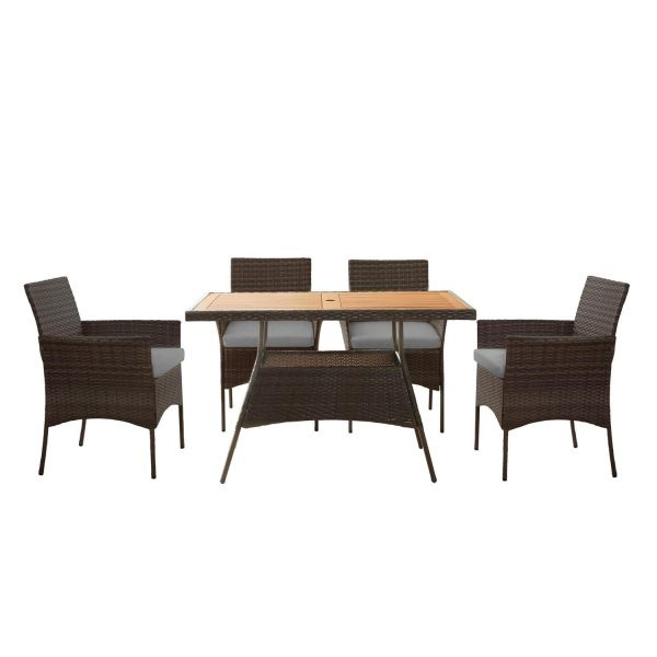 Teamson Home Outdoor 5-Piece PE Rattan and Acacia Wood Dining Set