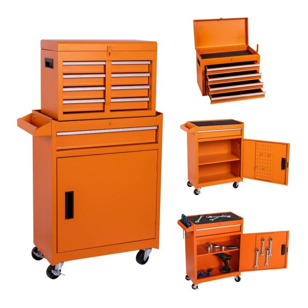 Tool Chest, 5-Drawer Rolling Tool Storage Cabinet Adjustable Shelf, Locking Metal Tool Cart