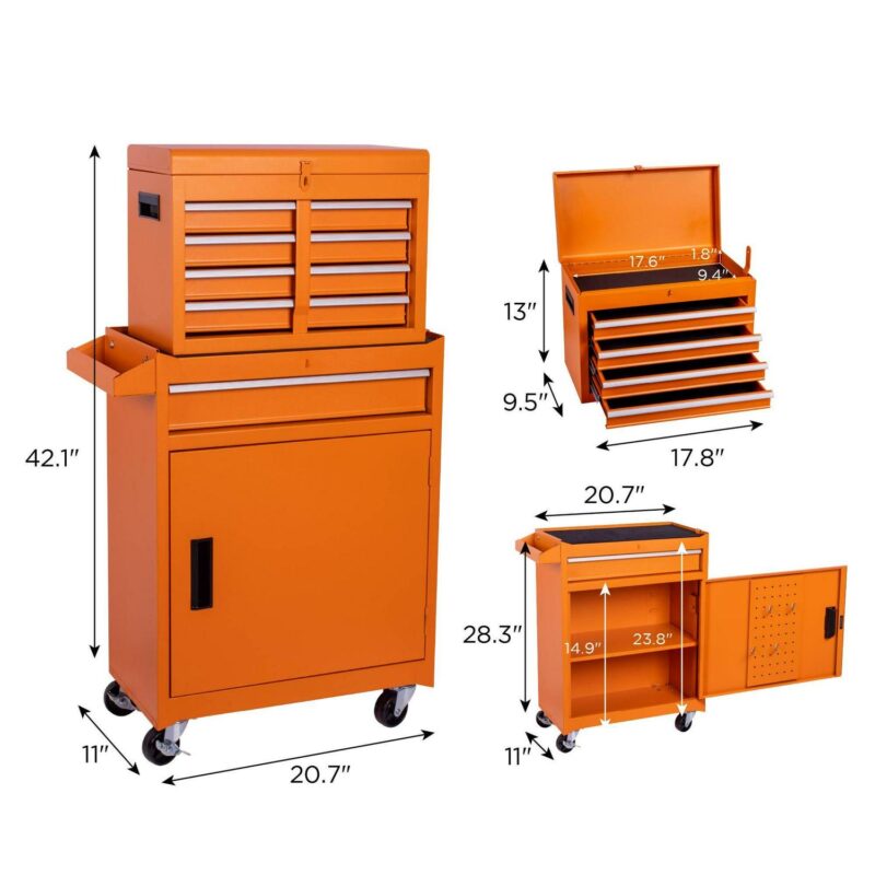 Tool Chest, 5-Drawer Rolling Tool Storage Cabinet Adjustable Shelf, Locking Metal Tool Cart - Image 5