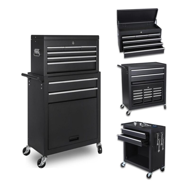 Tool Chest, 8-Drawer Rolling Tool Storage Cabinet with 2 in 1 Detachable Top Tool Box
