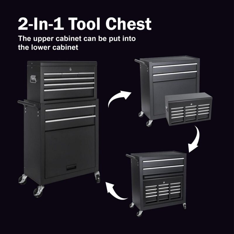 Tool Chest, 8-Drawer Rolling Tool Storage Cabinet with 2 in 1 Detachable Top Tool Box - Image 3