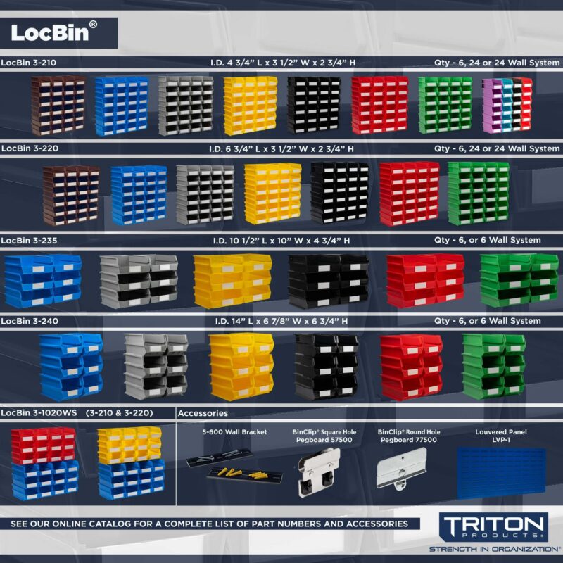 Triton ProductsA LocBin 8-Piece Wall Storage Unit with 10-7/8 L x 11 W x 5 H Interlocking Poly Bins, 6ct, Wall Mount Rails 8-3/4 L with Hardware, 2pk - Image 7