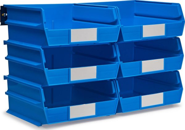 Triton ProductsA LocBin 8-Piece Wall Storage Unit with 10-7/8 L x 11 W x 5 H Interlocking Poly Bins, 6ct, Wall Mount Rails 8-3/4 L with Hardware, 2pk
