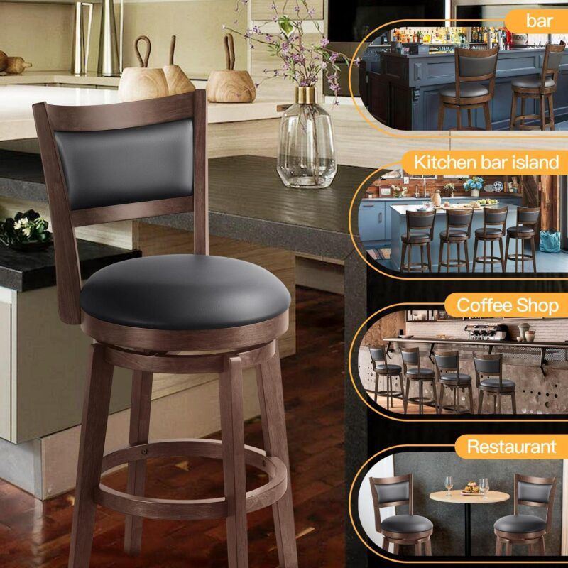 TrumanPick 24 Inch Counter Height Swivel Bar Stool Set of 2 Upholstered Pub Height Barstools with Back Chair Seat for Kitchen Dinning room, Cappuccino Finish - Image 3