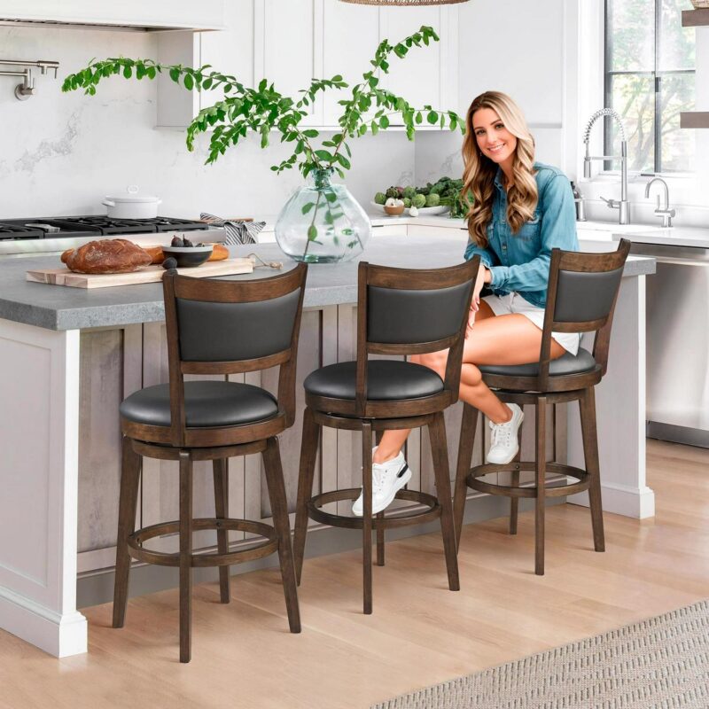 TrumanPick 24 Inch Counter Height Swivel Bar Stool Set of 2 Upholstered Pub Height Barstools with Back Chair Seat for Kitchen Dinning room, Cappuccino Finish - Image 5