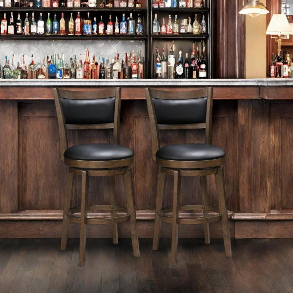 TrumanPick 24 Inch Counter Height Swivel Bar Stool Set of 2 Upholstered Pub Height Barstools with Back Chair Seat for Kitchen Dinning room, Cappuccino Finish