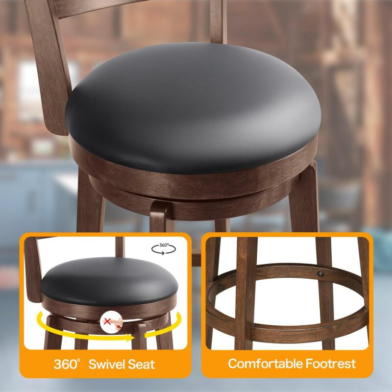 TrumanPick 24 Inch Counter Height Swivel Bar Stool Set of 2 Upholstered Pub Height Barstools with Back Chair Seat for Kitchen Dinning room, Cappuccino Finish - Image 6