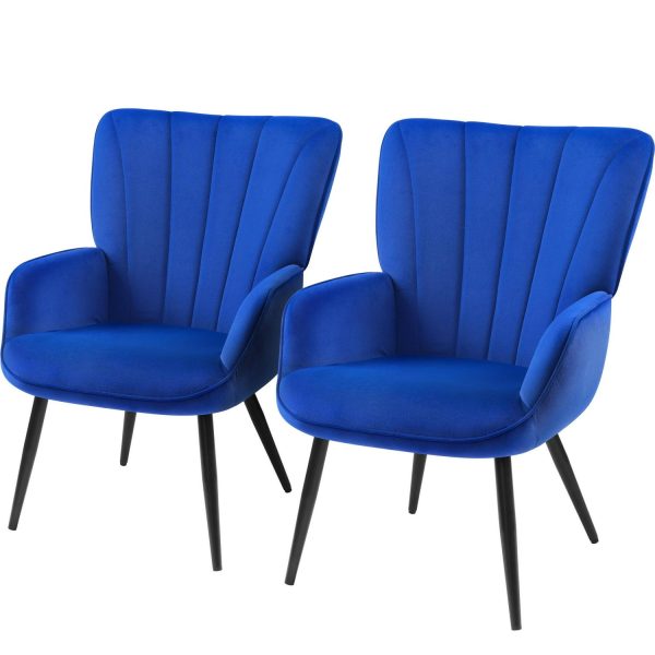 TrumanPick 2pcs Velvet Accent Chair Upholstered Comfy Teddy Armchair Wingback Vanity Chair with Tall Back for Living Room, Blue