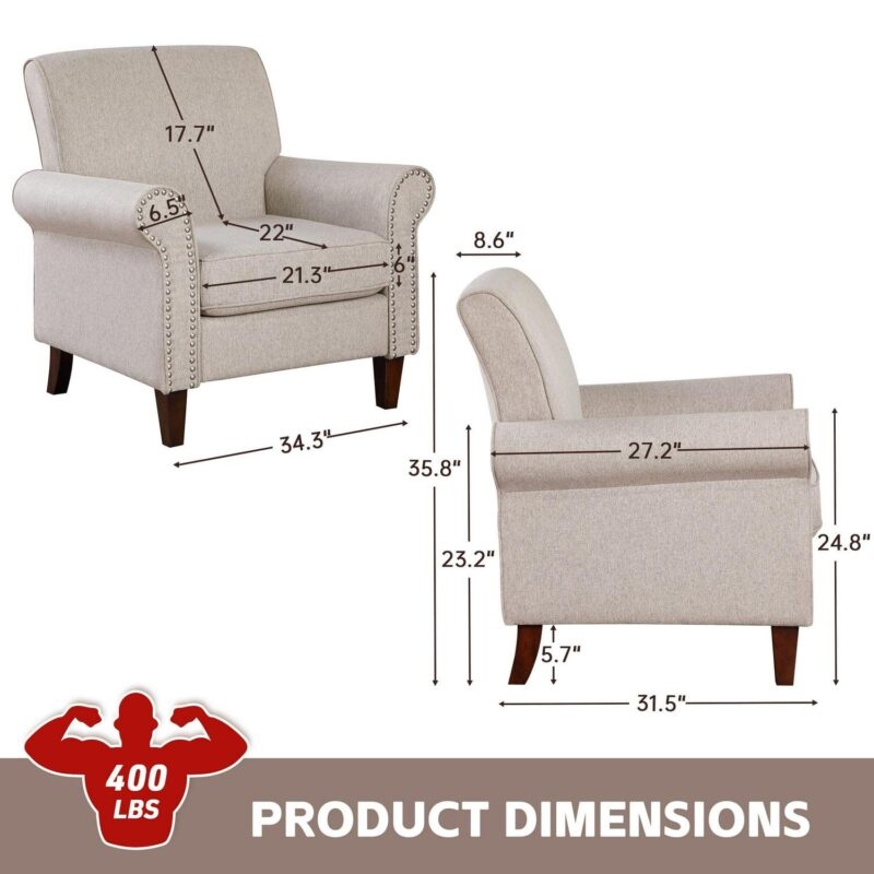 TrumanPick Mid-Century Fabric Accent Chair Single Sofa Comfy Upholstered Arm Chair Living Room Furniture, Modern Beige - Image 4