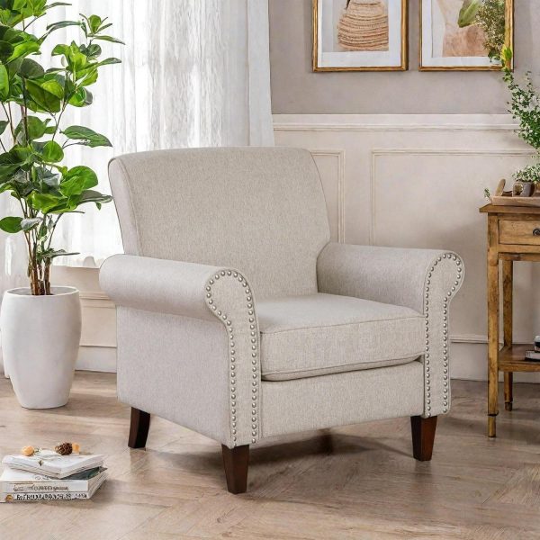 TrumanPick Mid-Century Fabric Accent Chair Single Sofa Comfy Upholstered Arm Chair Living Room Furniture, Modern Beige