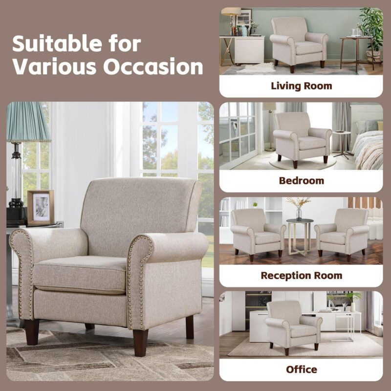 TrumanPick Mid-Century Fabric Accent Chair Single Sofa Comfy Upholstered Arm Chair Living Room Furniture, Modern Beige - Image 5