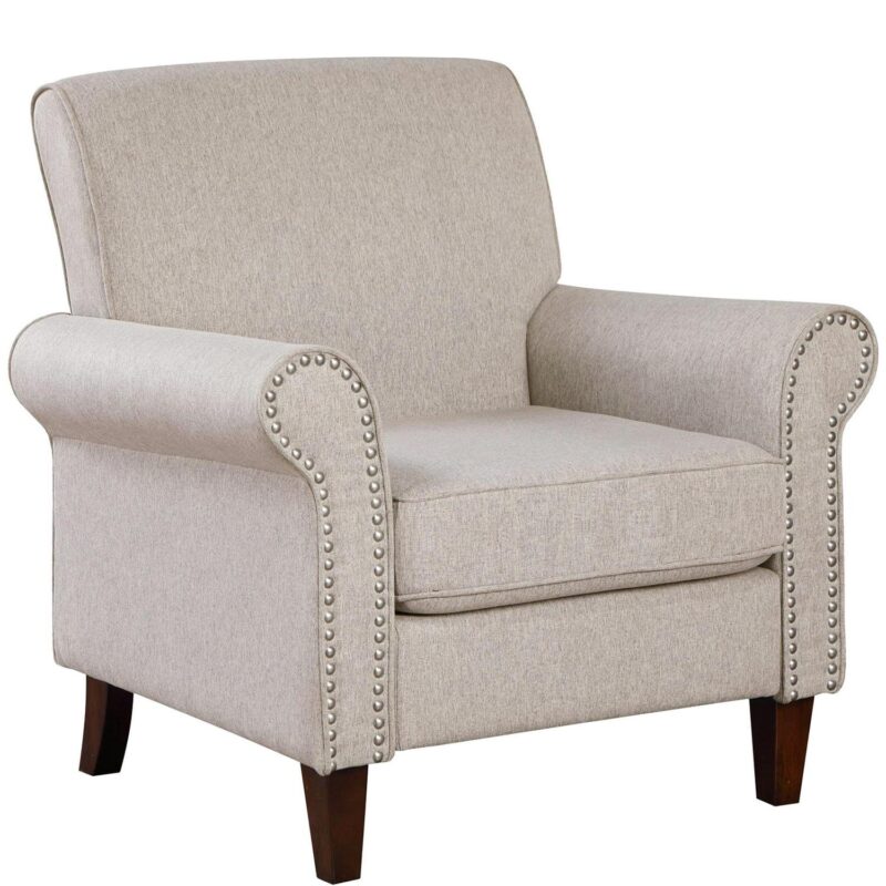 TrumanPick Mid-Century Fabric Accent Chair Single Sofa Comfy Upholstered Arm Chair Living Room Furniture, Modern Beige - Image 2